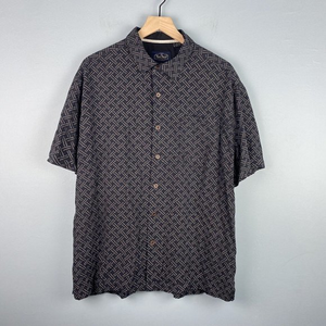 Nat Nast Hawaiian Shirt Men's XL Black Blue White Geometric Silk Blend Logo, EUC